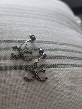 Crystal Double-C Crossover Stud Earrings - Silver Tone